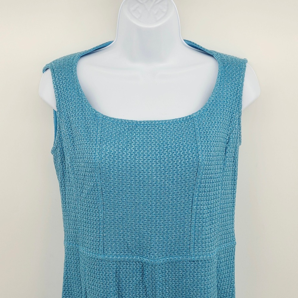 St. John Turquoise Blue Santana Knit Metalic Glimmer Sleeveless Sheath Dress 10 - Picture 4 of 14